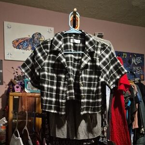 Hollister Black and White Plaid Blazer
